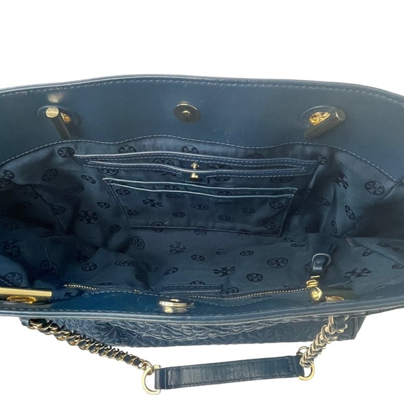 Tory Burch Tote Hudson Bay Navy Blue Gold Chain Bag - Picture 9 of 9